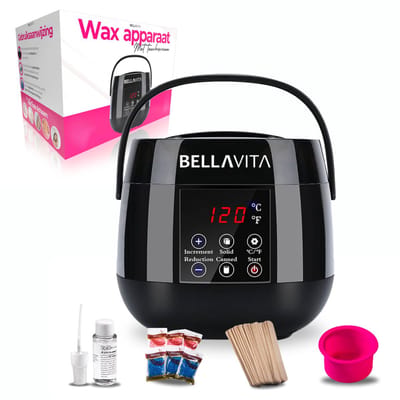 BELLAVITA ® Wax Apparaat - Ontharen Set - 600gr Waxbonen - Afterspray 30ml - 60 Houten Spatels - Voor Lichaam en Gezicht - Harssen - Harsset - Ontharing