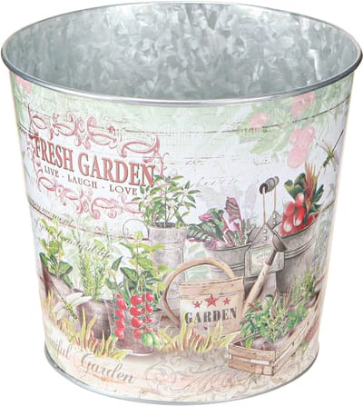 Kleine metalen bloempotten, gekleurd, Fresh Garden, 16 cm hoog, 2 stuk
