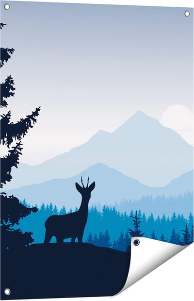Gards Tuinposter Hert in het Bos - Silhouet - 60x80 cm - Tuindoek - Tuindecoratie - Wanddecoratie buiten - Tuinschilderij