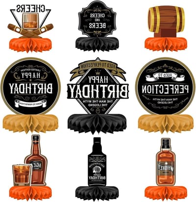 Verjaardagsdecoraties met Whiskey-thema voor mannen - Tafeldecoraties en Honeycomb Tafeldecoraties voor 30, 40, 50, 60, 70 en 80 jaar - Feestversiering en Cadeau-ideeën