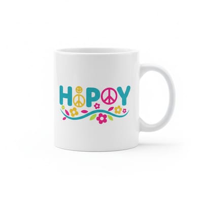 Hippy Happy Mok – Kleurrijk Peace & Flower Power Design Koffiemok – 330 ml Keramische Mok
