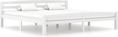 vidaXL - Bedframe - massief - grenenhout - wit - 200x200 - cm