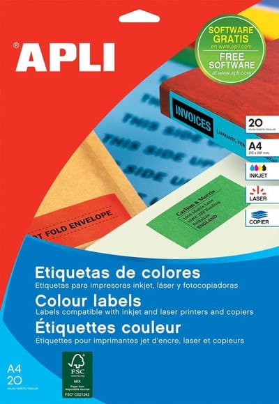 Adhesives/Labels Apli 70 x 37 mm Blue A4 20 Sheets
