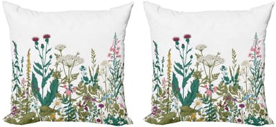 ABAKUHAUS Bloemkussenhoezen Set – 2x45x45 cm – Dubbelzijdig bedrukt – Groen/Wit