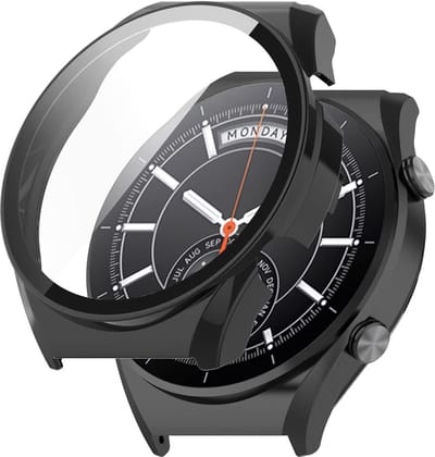 Strap-it Hard case bescherming - Stevig PC hoesje met glasplaat geschikt voor Xiaomi Watch S1 - zwart