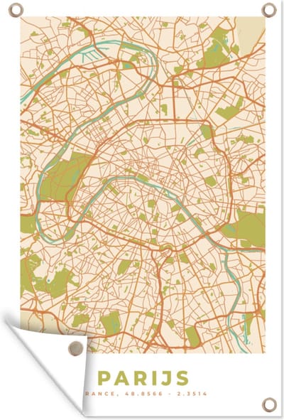 Muurdecoratie Kaart - Parijs - Stadskaart - Vintage - Plattegrond - 120x180 cm - Tuinposter - Tuindoek