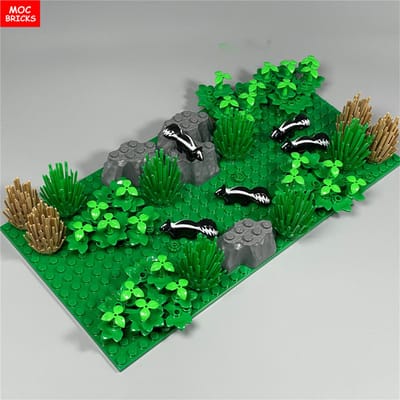 MOC Blokken Dichte Jungle Bos Struik Scène Tijger Leeuw Wild Dier Habitat Boom Plant Bouwstenen Gemonteerd Kinderspeelgoed