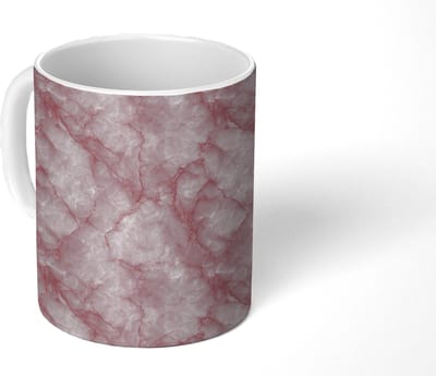 Mok - Koffiemok - Roze - Kwartsmarmer - Aders - Mokken - 350 ML - Beker - Koffiemokken - Theemok