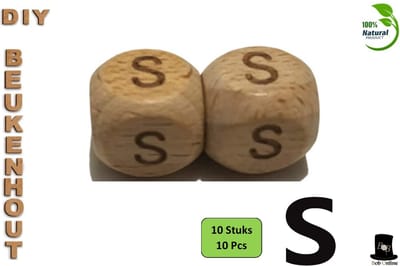 Bob Online ™ - Setje van 10 Stuks - ‘S’ Vierkant Beukenhout Kralen 12mm met ca. 3.5mm Gaatje – Houten Letter Kubus Kralen – DIY Houten Alfabet Kralen Laser Gegraveerd – 12mm Beech Wood ‘S’ Lazer Engraved Letter Beads – Doe-het-zelf Alfabet Kralen