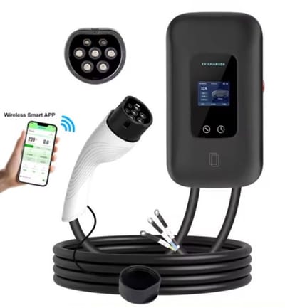 Laadpaal 7,4 kW met gratis app | 10 meter vaste kabel Type 2 | 3 RFID pasjes | Mobiele app / Wifi | IP65 waterdicht | Type B beveiliging | 2 jaar garantie | Slimme Wallbox 7,4 kW 1 fase 32A
