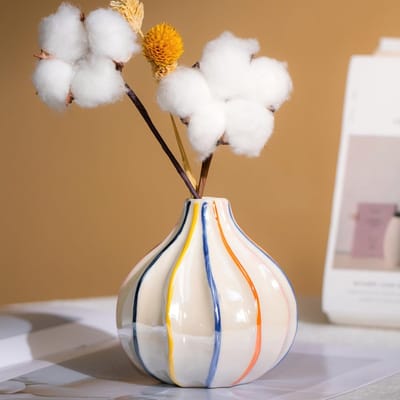 Kleine moderne keramische vaas voor Scandinavische decoratie, esthetische regenboogvaas, boho bloemenvaas voor woonkamer, kantoor en interieurstyling