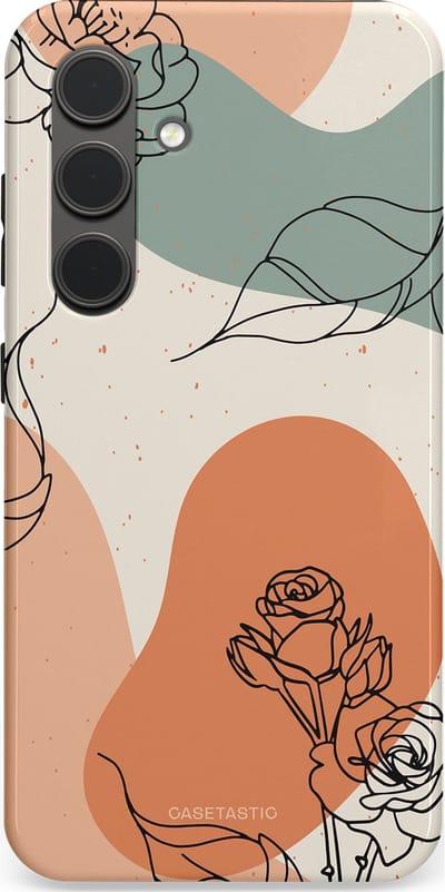 Casetastic hoesje geschikt voor Samsung Galaxy S24 - Dubbellaagse bescherming - Lijnenspel roos - Fashion Case - Saliegroen Perzik Zand