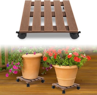 WPC Plantenroller Vierkant 30x30 cm voor Zware Potten - 80 kg Draagkracht - 3 Stuks Bruin