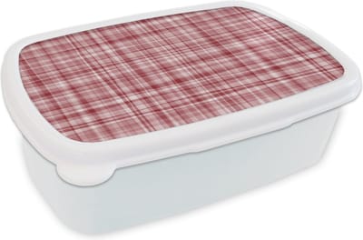 Broodtrommel Wit - Lunchbox - Brooddoos - Patroon - Rood - Waves - 18x12x6 cm - Volwassenen