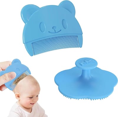 Zachte Baby Badborstel en Kam Set voor Pasgeborenen, Silicone Kam voor Melkschorf, Geschikt voor Baby's en Peuters, 2 Stuks