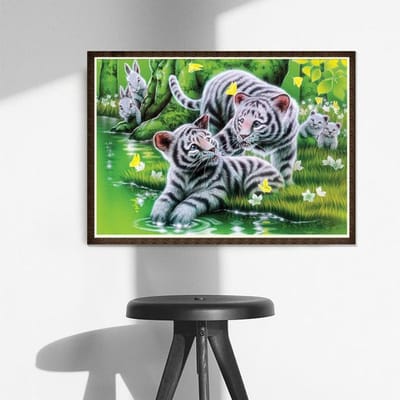 Peinture Diamant Point de Croix Riverside Tigers Peinture Diamant 3D Strass Image Broderie 20X30CM gray
