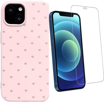 Hoesje en Glas Geschikt voor iPhone 11 - Roze - Casemania Stevige Siliconen Back Cover met Hartjes Print - 1x Glazen Screenprotector