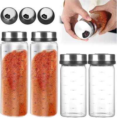 Famanu - Kruidenpotjes met draaidek, kruidenpotjes van borosilicaatglas, kruidenstrooier glas met 3 soorten kruidengaten, 2 x 300 ml kruidenpotjes + 2 x 500 ml kruidenpotjes, voor keuken