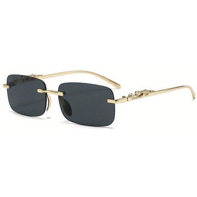 Metalen Eyeglasses Zonder Montuur Gepersonaliseerde Cheetah Decoratie Gesneden Rand Zonnebrillen Gekleurde Glazen Vintage Stijl Zonnebrillen Zonnebrillen