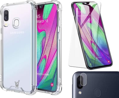 Hoesje geschikt voor Samsung A40 - Transparant + Screen Protector + Camera Protector