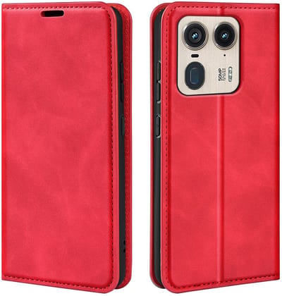 MobyDefend Hoesje - Geschikt voor Motorola Edge 50 Ultra - Luxe Wallet Bookcase (Magnetische Sluiting) - Rood