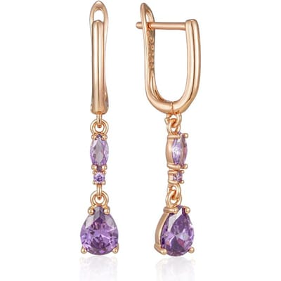 Boucles d'oreilles pendantes en zircon naturel violet brillant pour femmes Tendance Couleur or rose Mariage de mariée Bijoux fins Cristal Cadeau beige