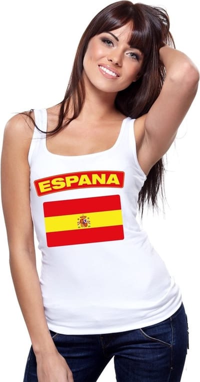 Spanje singlet shirt/ tanktop met Spaanse vlag wit dames S