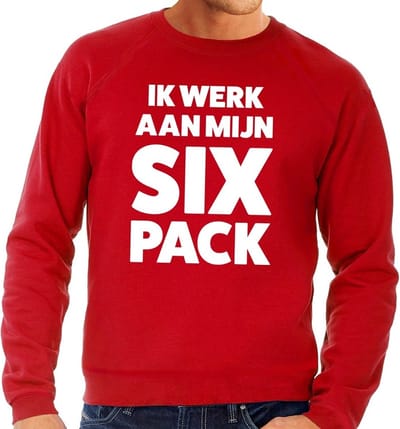 Ik werk aan mijn SIX Pack tekst sweater rood heren - heren trui Ik werk aan mijn SIX Pack S