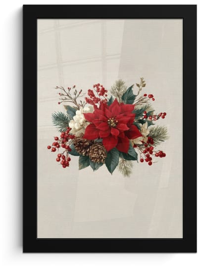 Poster in lijst - Fotolijst 20x30 cm - Posters - Kerststuk - Pointia - Dennenappels - Rood - Posterlijst zwart - Decoratie - Wanddecoratie woonkamer - Muurdecoratie slaapkamer - Kerstversiering - Kerstdecoratie voor binnen - Kerstmis