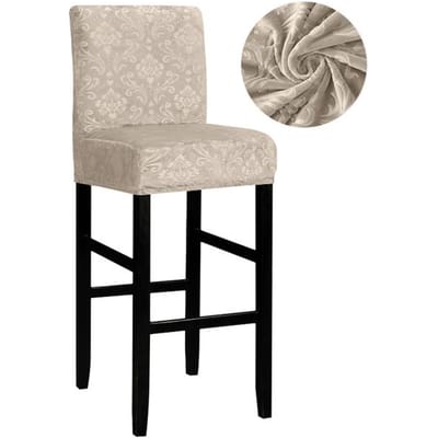 Fluwelen Stoffen Barkrukhoezen Stretch Zachte Eetkamerstoelhoezen Wasbare Lage Rugleuninghoezen Stoelen Voor Keuken Huis Hotel Banket 1 Piece beige