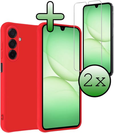 Hoesje Met 2x Screenprotector - Geschikt voor Samsung Galaxy A17 - Sterk & Shockproof - Back Cover - Siliconen Case - Telefoon Hoes - Rood