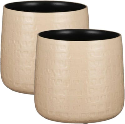 Mica Decorations - Plantenpotten/bloempotten 2x stuks - Keramiek beige - D19 cm