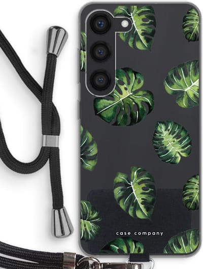 Case Company® - Hoesje met koord geschikt voor Samsung Galaxy S23 hoesje met Koord - Tropische bladeren - Telefoonhoesje met Zwart Koord - Bescherming aan alle Kanten en Over de Schermrand