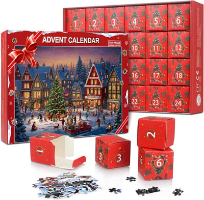 Dutchers® Adventskalender Legpuzzels – 24 Boxen, 1008 Stuks - 52x75cm - Kerstmis Puzzel - Legpuzzel - 1008 Stukjes - Kerstcadeau - Kerstpakket - Kerstdecoratie - 24 dagen aftellen - Geschikt voor volwassenen en kinderen