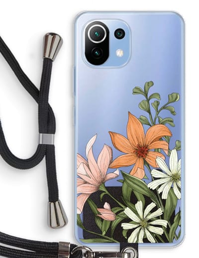 Case Company® - Hoesje met koord geschikt voor Xiaomi Mi 11 Lite hoesje met Koord - Floral bouquet - Telefoonhoesje met Zwart Koord - Bescherming aan alle Kanten en Over de Schermrand
