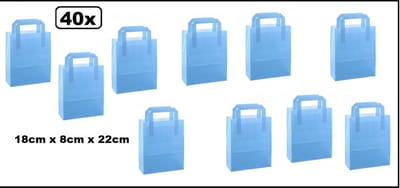 40x Tas platte handgreep papier licht blauw 18cmx8cmx22cm - goodiebag|papieren|draagtas|tas|koord|festival|kado|themafeest|party|geschenken