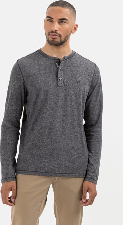 camel active Henley shirt met lange mouwen in duurzaam katoenmix - Maat menswear-S - Donkergrijs