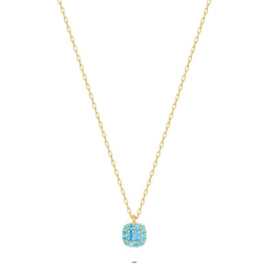 Twice As Nice Halsketting in 18kt verguld zilver, blauwe steentjes 40cm+5cm