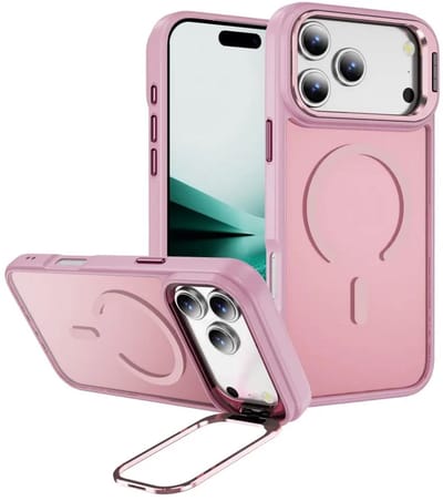 Hoesje Geschikt voor Apple iPhone 17 Pro - Compatibel met MagSafe & Qi2 - Back Cover met Standaard - Camera Kickstand - Roze
