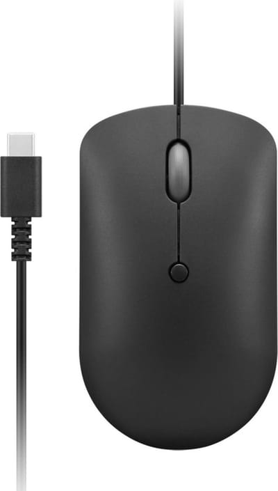 Lenovo 400 USB-C Wired Compact Mouse Raven Black - Muis - Optisch - 4 knoppen - Zwart