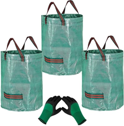 Dailygoods- Tuinzakken 3 stuks 272 liter - Grote Vuilniszakken - Robuuste Big Bag - Herbruikbare Handgrepen - Afvalzak voor Tuinbladeren - Onmisbaar voor Tuinonderhoud - Afvalzakken
