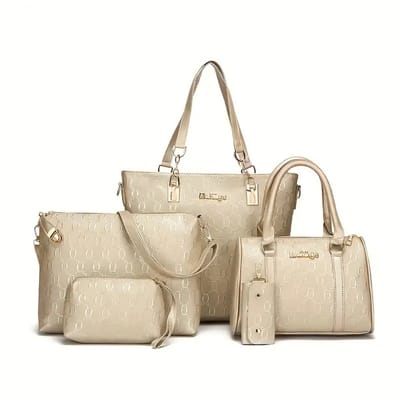 Bovista Handtas Dames - Schoudertas - School - Shopper - Schooltas - Werktas - 5-Delige Set - Goud
