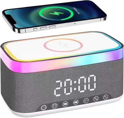 Digitale wekker - Nachtlamp speaker - Ontwaken en opladen - 3-in-1 functie - 18 x 10 x 9 cm - Wit