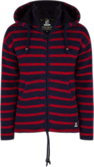 Gebreid Wollen Heren/Uni Vest van Schapenwol met Polyester Fleece voering en afneembare capuchon - SHAKALOHA - M Split Ziphood XL