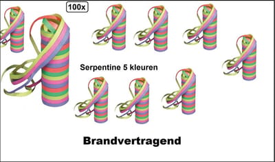 100x Brandvertragend serpentine gekleurd papier rollen - BRANDVERTRAGEND - 100x rollen - Carnaval - festival - optocht - feest - party - serpentine