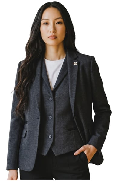 Dames zwarte visgraat wollen tweed blazer vest 2-delig set - WS-1