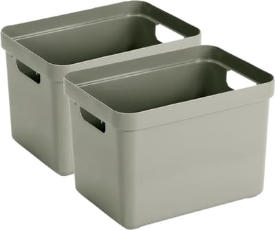 Sunware Opbergbox Sigma - 2x - kunststof - lichtgroen - 18 liter - Opbergbakken/opbergers - 35 x 25 x 25 cm