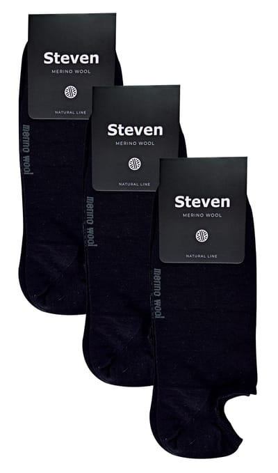 Steven - 3 Paar Heren Merino Wol Onzichtbare Sokken | Ademende Lichte Sokken - Zwart