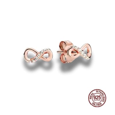 Oorbellen - 925 Sterling Zilver - oorstekers Infinity - Oneindigheid – rosé goudkleurig - Zirkonia - 8 mm