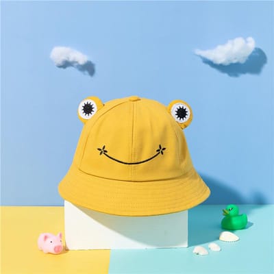 Nieuwe stijl ouder-kind hoed Koreaanse versie schattige kikker vissershoed dames katoen geborduurde zonnehoed One Size groen
